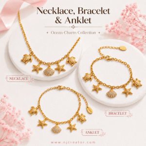 NJ1111 | 18K Gold Plated Ocean Charm Necklace, Bracelet & Anklet Set