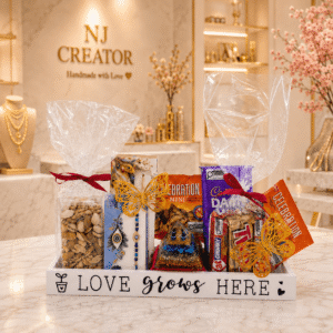 "PACK126"MEGA RAKHDI 5 RAKHDI, Dry Fruits, Chocolates, Cookies, 7 Chakra Pyramid, Chocolate Gift Hamper for Canada, USA and International Customer (Not for India )