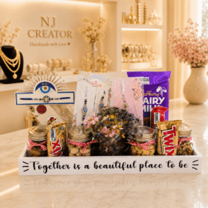 "PACK127"MEGA RAKHDI 5 RAKHDI, Dry Fruits, Chocolates, Cookies, 7 Chakra Pyramid, Chocolate Gift Hamper for Canada, USA and International Customer (Not for India )