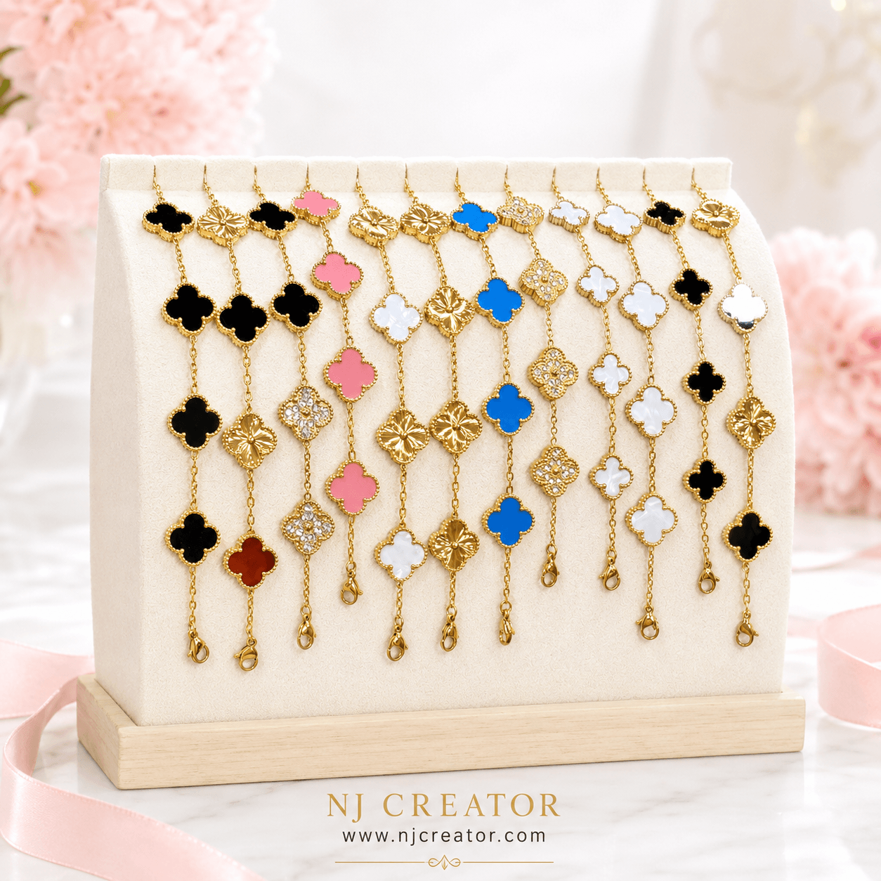 Van_Cleef Inspired Quiet Luxury Statement Bracelet | 18k Gold plated | Colors options White, Pink, Blue, Gold , Gold stone, Black Anti Tarnish - Waterproof | The “She Knows Her Worth” Bracelets