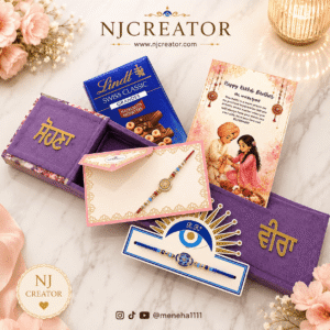 "PACK129" Beautifully packed Rakhi Package with chocolate box and 2 Rakhdi and card for your Brother