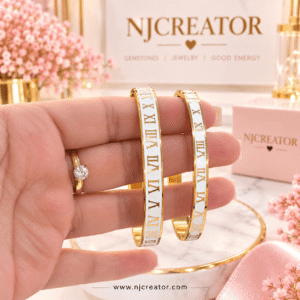 "STK25" 18k Gold Plated Bracelet | White & Gold Roman Numeral Bangle Bracelet | Slim & Wide Styles