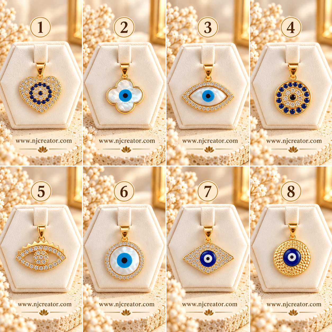NJ-GP-002 | 18K Gold-Plated Evil Eye Pendants | Long lasting Quality with proper Care | Protection Charms | NJ Creator