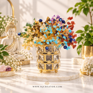 Gold Base | 7 Chakra Tree with 500 STONE – Healing, Balance & Positive Energy stones | Handmade with love by us for you, with Evil eyes to protect your place from Najar | SVN3 (Copy)